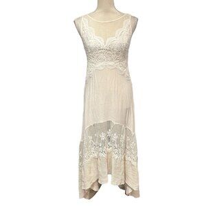 Plenty By Tracy Reese Dress XSP White Crochet Lace Asymmetrical‎ Midi Coquette